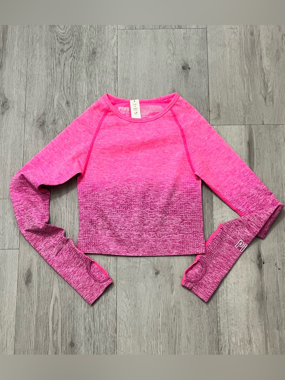 Victoria's Secret PINK Ombre Hot Pink Long Sleeve Crop Top